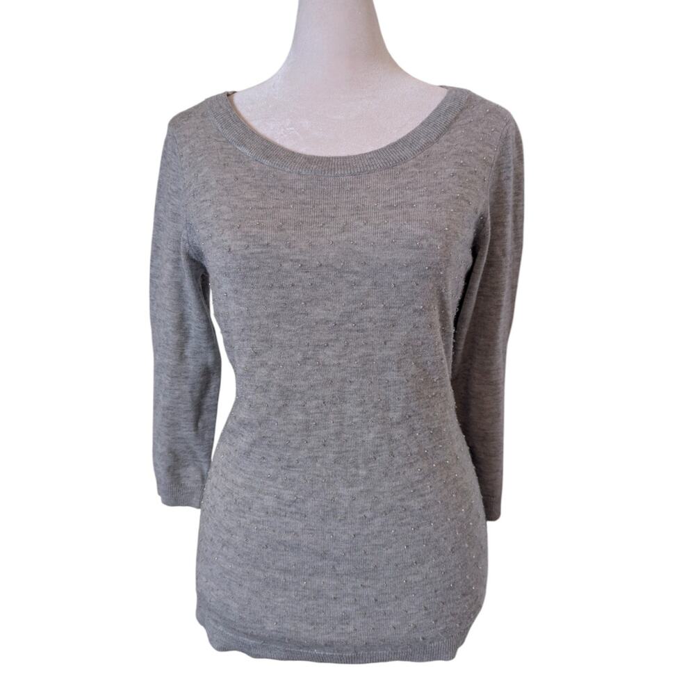 Banana Republic Wool Mossed Beaded Dusty Grey Sweater Size Medium